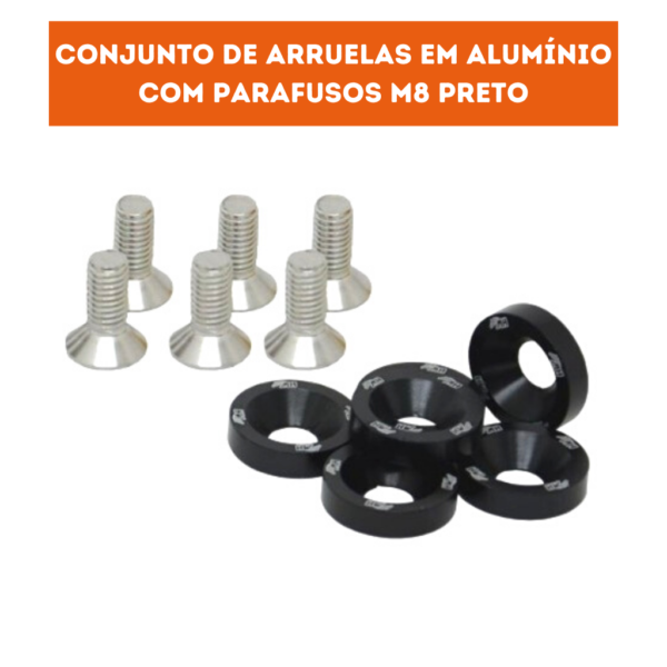 Conjunto de Arruelas em Alumínio com Parafusos M8 (6 Conjuntos) - Preto