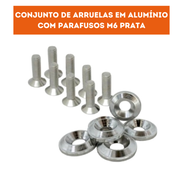 Conjunto de Arruelas em Alumínio Aerodinâmica com Parafusos M6 (10 Conjuntos) - Prata