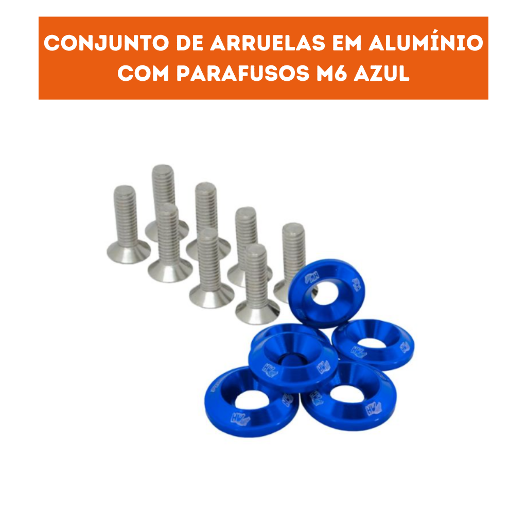 Conjunto de Arruelas em Alumínio com Parafusos M6 (10 Conjuntos) - Azul