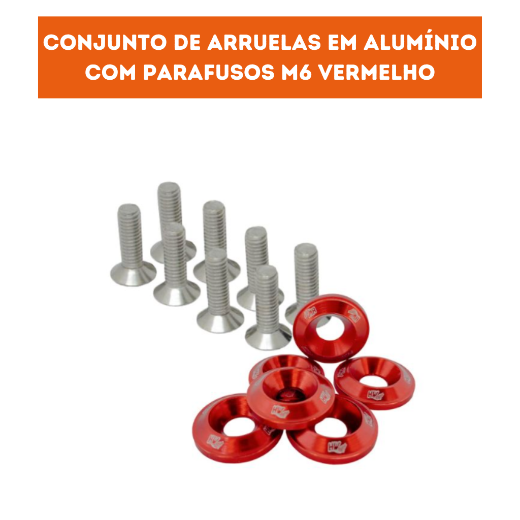 Conjunto de Arruelas em Alumínio com Parafusos M6 (10 Conjuntos) - Vermelho